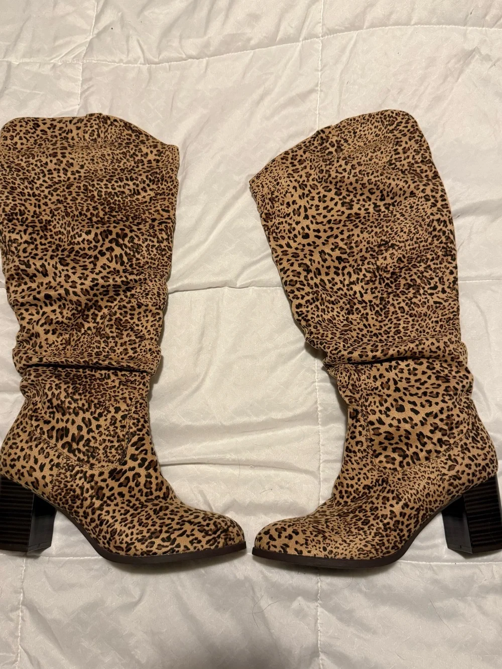 Leopard Print Over-the-Knee Boots - Tan/Black